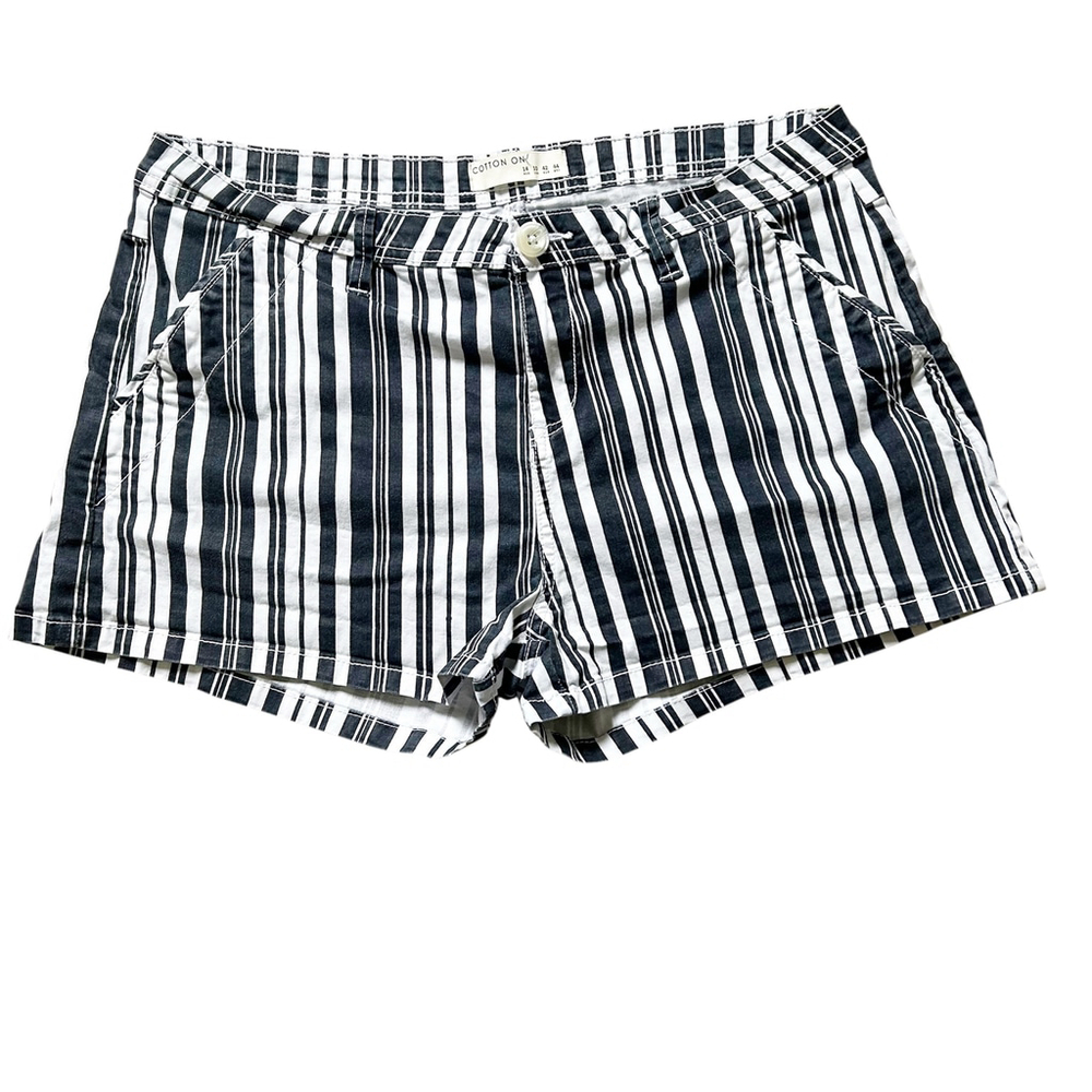 Cotton On Black & White Striped Shorts Cotton-Blend Size 10